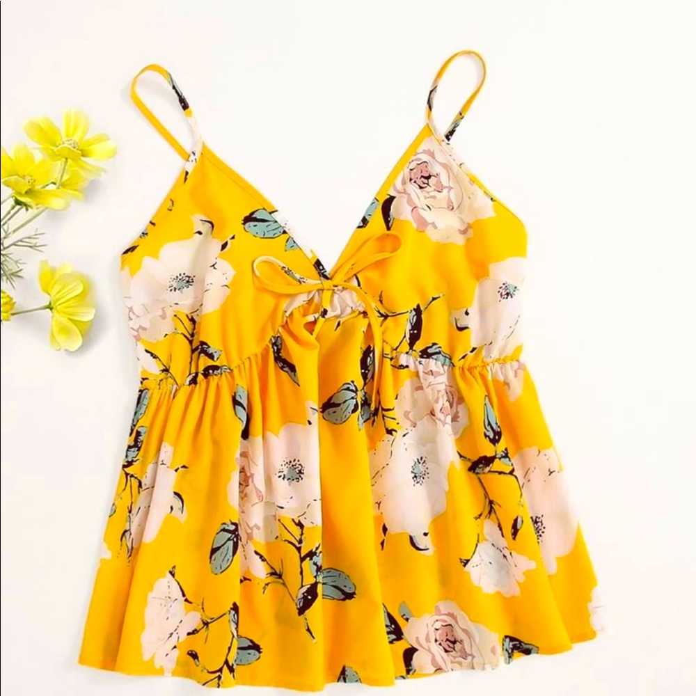 Floral Tie front shirred back Chiffon Cami Top